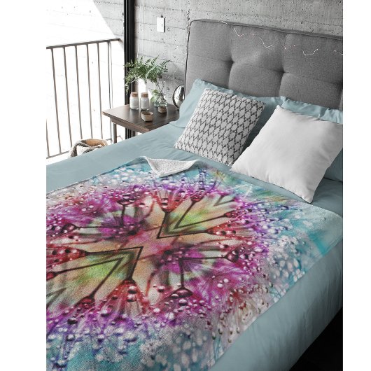 Kaleidoscope Dewdrops: Abstracte bloemkunst Fleece Deken