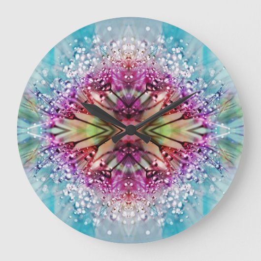 Kaleidoscope Dewdrops: Abstracte bloemkunst Grote Klok (Voorkant)