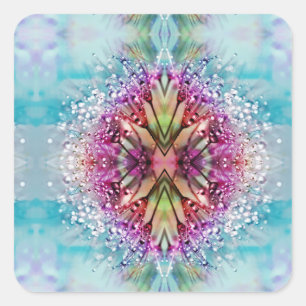 Kaleidoscope Dewdrops: Abstracte bloemkunst Vierkante Sticker
