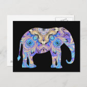 Kaleidoscope Elephant Briefkaart Black Achtergrond (Voorkant / Achterkant)