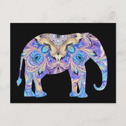 Kaleidoscope Elephant Briefkaart Black Achtergrond (Voorkant)