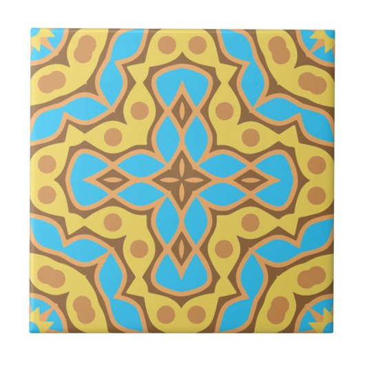 Kaleidoscope Enic Yellow Brown Turquoise Pattern Tegeltje (Voorkant)