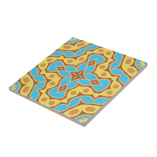 Kaleidoscope Enic Yellow Brown Turquoise Pattern Tegeltje (Zijkant)