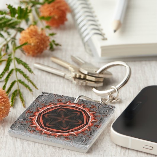 Kaleidoscope Flames Square Key Ring Sleutelhanger (Voorkant Rechts)