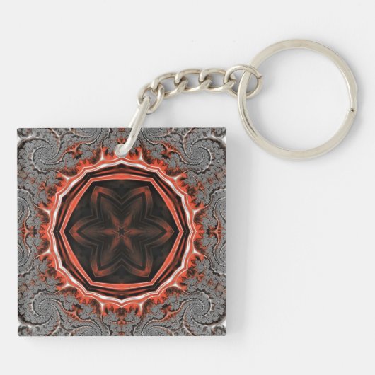 Kaleidoscope Flames Square Key Ring Sleutelhanger (Achterkant)