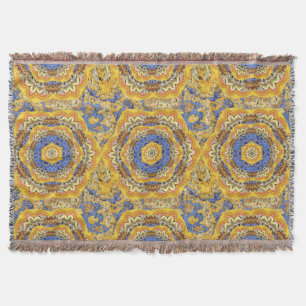Kaleidoscope Floral Luxury Blue Golden Yellow Mix Deken