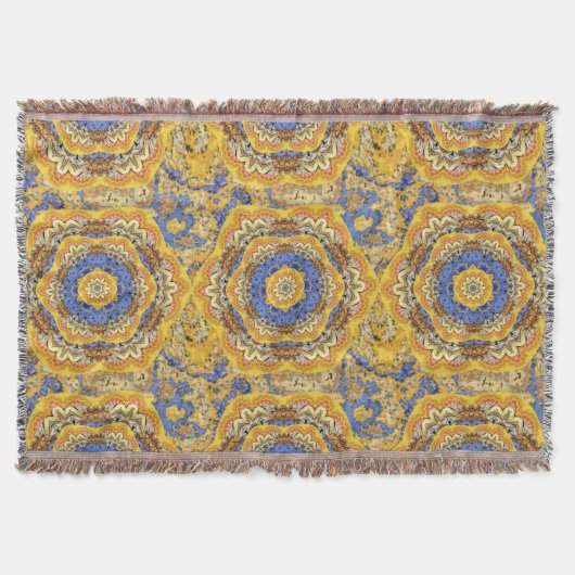 Kaleidoscope Floral Luxury Blue Golden Yellow Mix Deken (Voorkant)