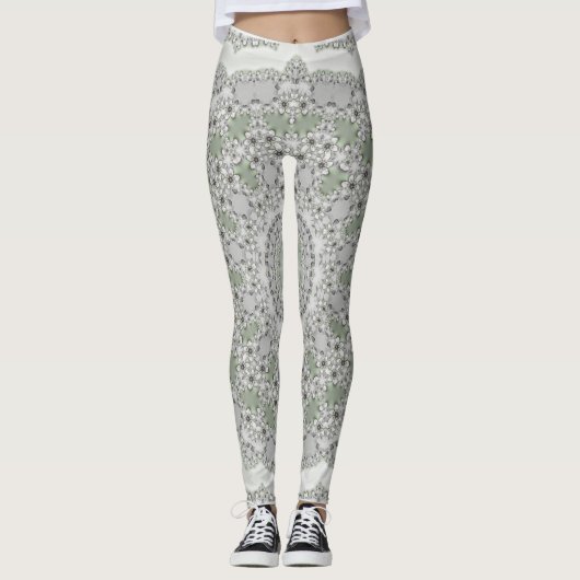 Kaleidoscope Fractal Mandala - grijs groen Leggings (Voorkant)