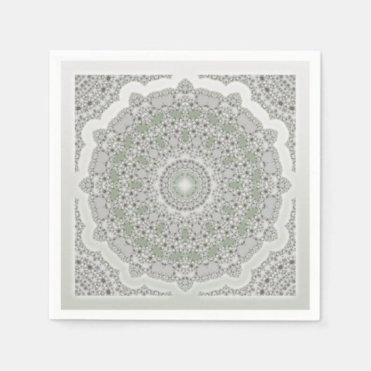 Kaleidoscope Fractal Mandala - grijs groen Servetten (Voorkant)