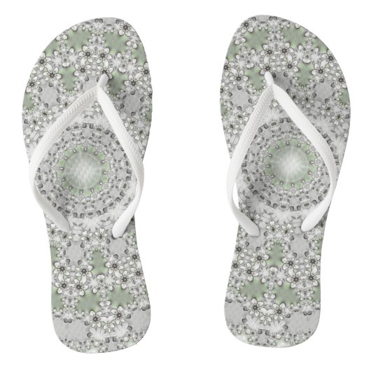 Kaleidoscope Fractal Mandala - grijs groen Teenslippers (Voetbed)