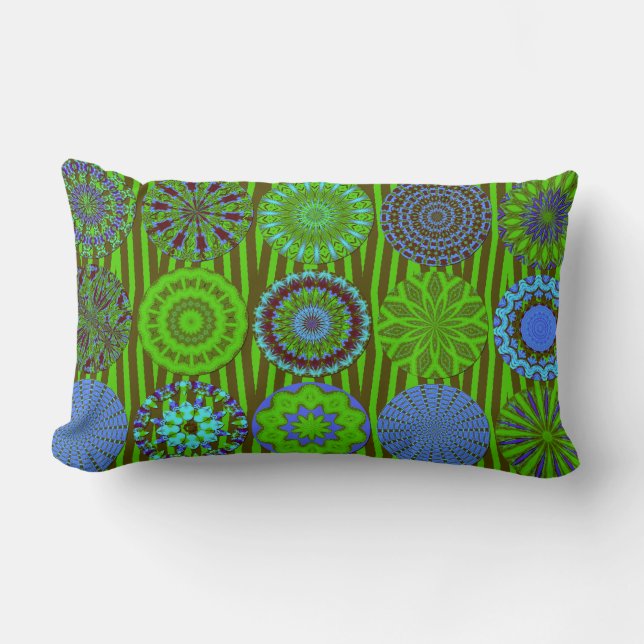 Kaleidoscope Fun, Blue-Green Lumbar Pillow Kussen (Voorkant)