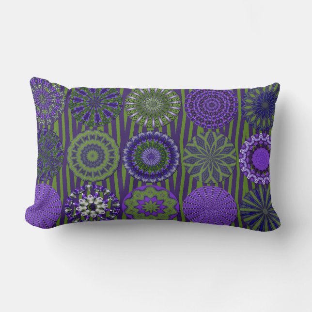 Kaleidoscope Fun, Paars-Green Lumbar Pillow Kussen (Voorkant)