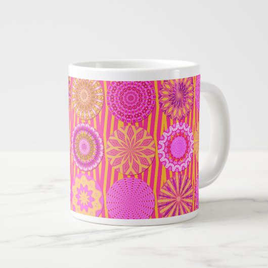 Kaleidoscope Fun, Pink-Yellow Jumbo Mok (Voorkant rechts)