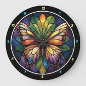 Kaleidoscope Garden" - Glas in lood Butterfly Grote Klok (Voorkant)