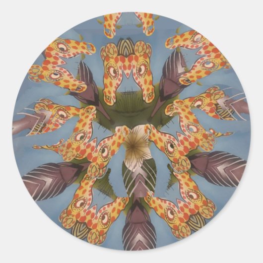 Kaleidoscope Giraffe Mandala: Abstracte Safari kun Ronde Sticker (Voorkant)