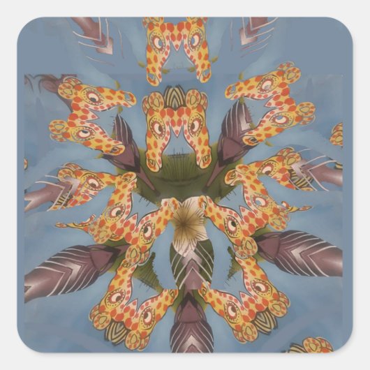 Kaleidoscope Giraffe Mandala: Abstracte Safari kun Vierkante Sticker (Voorkant)