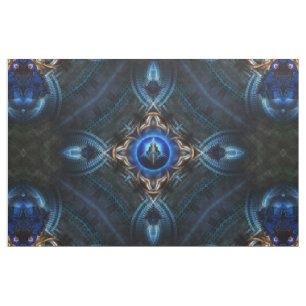Kaleidoscope Golden Blue Fabric Print Stof