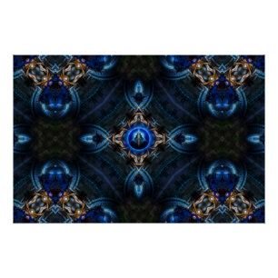 Kaleidoscope Golden Blue x75 Perfect Poster