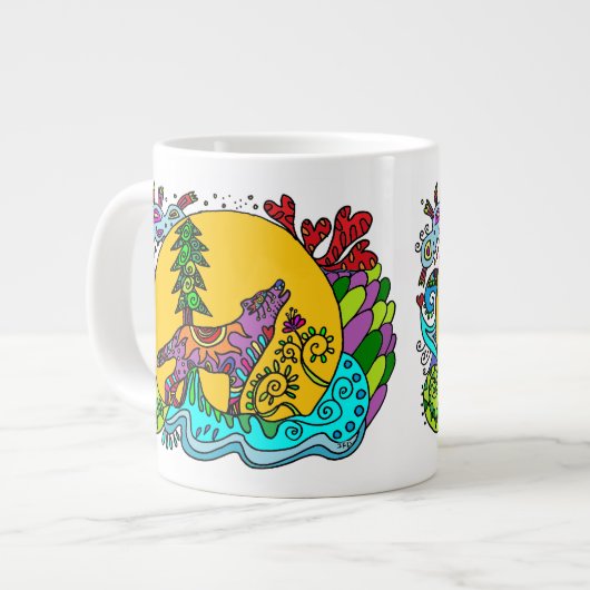 Kaleidoscope Howling Wolf -    WhiteMUG Grote Koffiekop (Links)