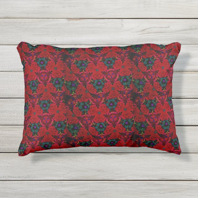 Kaleidoscope in Red Flowers Outdoor 12x16 Pillow Buitenkussen (Voorkant)