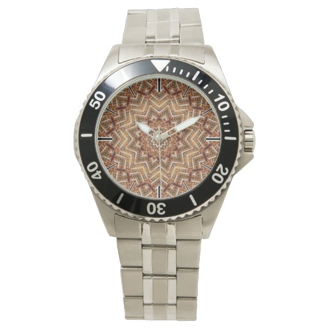 Kaleidoscope Light Brown Star Horloge (Voorkant)