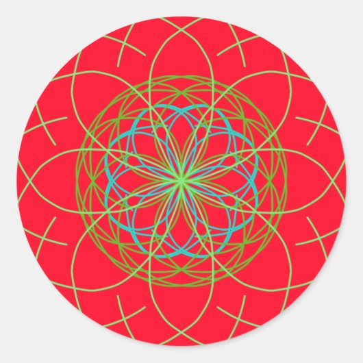 Kaleidoscope Mandala Art Red Green Energy Ball Ronde Sticker (Voorkant)