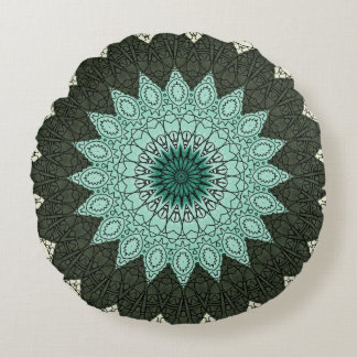 Kaleidoscope Mandala in groen en blauw Rond Kussen