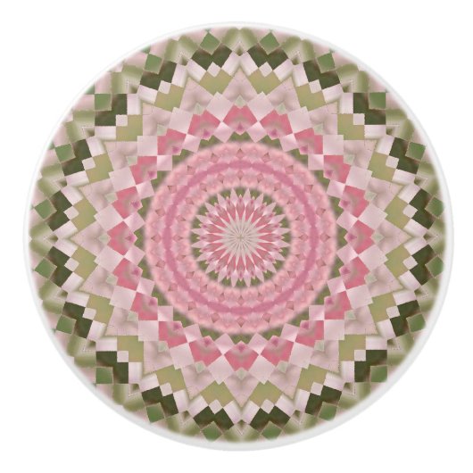 Kaleidoscope Mandala keramische knob roze en groen Keramische Knop (Voorkant)