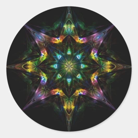 Kaleidoscope Mandala - Paarse Groen Zwart Ronde Sticker (Voorkant)