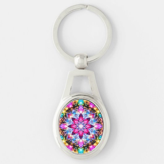 Kaleidoscope Mandala – Radiant Metal Keychain (Voorkant)
