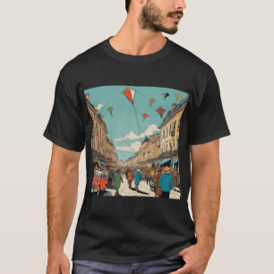 Kaleidoscope Skies: Pen & Ink-stijl vlieger Festiv T-shirt