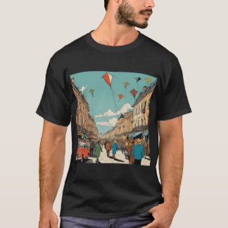 Kaleidoscope Skies: Pen & Ink-stijl vlieger Festiv T-shirt