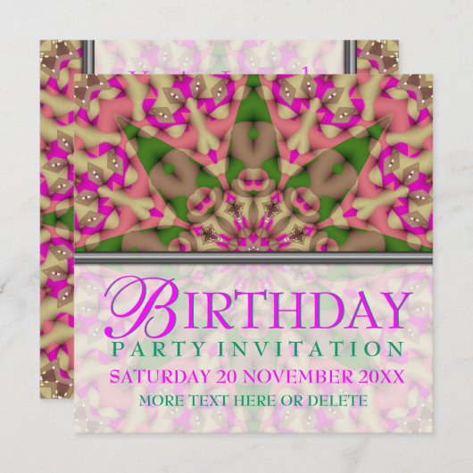 Kaleidoscope Star Birthday Party Uitnodiging (Voorkant / Achterkant)