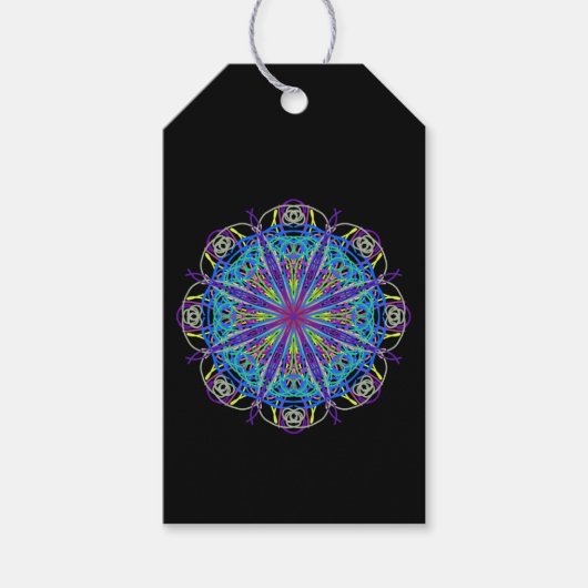Kaleidoscope Star Flower Blue Paars Black Cadeaulabel (Voorkant)