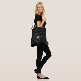 Kaleidoscope Star Pattern on Black, Canvas tassen