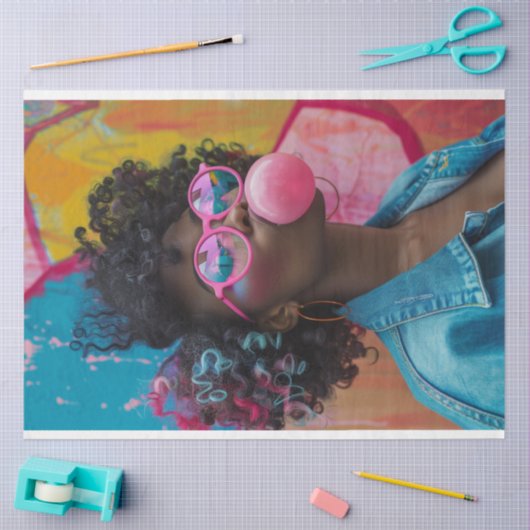 Kaleidoscopic Karen Blowing Bubble Gum Decoupage Tissuepapier (Craft)