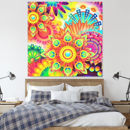 Kaleidoscopic Mandalas Kleurrijke Accent kussen Canvas Afdruk (Insitu (Slaapkamer))