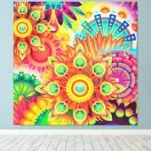 Kaleidoscopic Mandalas Kleurrijke Accent kussen Canvas Afdruk (Insitu (Houten vloer))