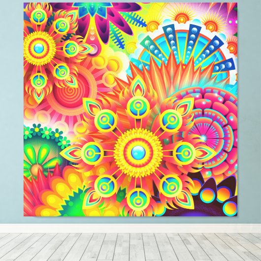 Kaleidoscopic Mandalas Kleurrijke Accent kussen Canvas Afdruk (Insitu (Houten vloer))