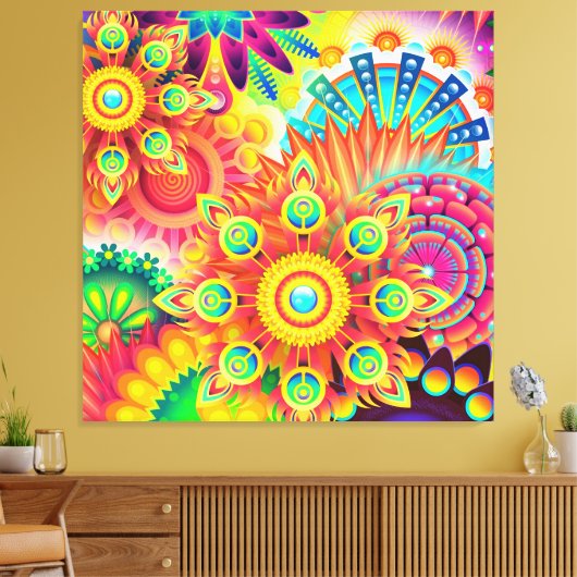 Kaleidoscopic Mandalas Kleurrijke Accent kussen Canvas Afdruk (Insitu (Woonkamer))