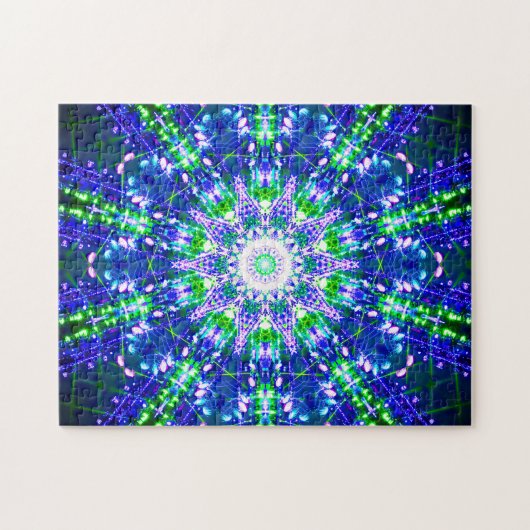 Kaleidoscopisch blauw en groen Mandala Legpuzzel (Horizontaal)
