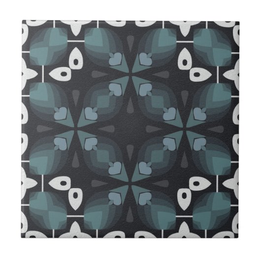 Kaleidoscopisch Blauw Grijs Zwart Abstract Patroon Tegeltje (Voorkant)