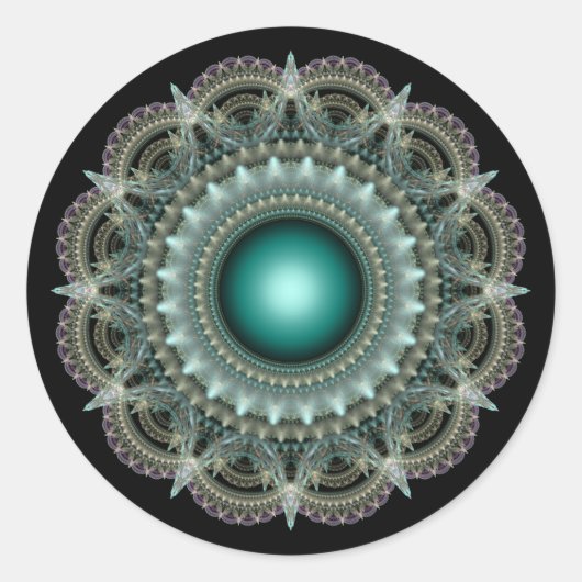 Kaleidoscopisch fractaal ornament ronde sticker (Voorkant)