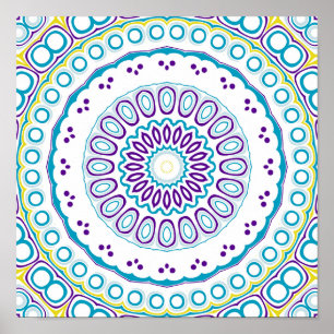 Kaleidoscopisch medaillon in paars & blauw op wit poster