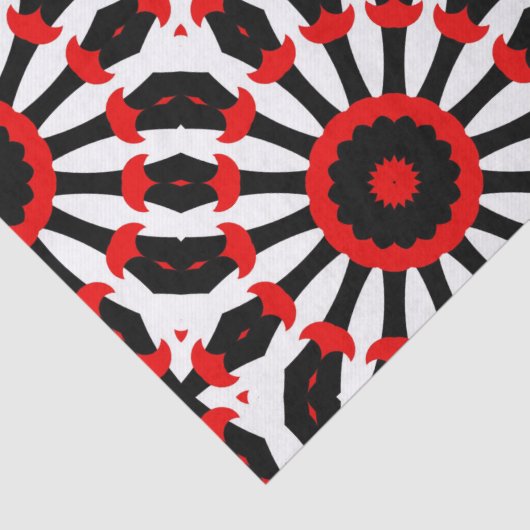 Kaleidoscopisch rood zwart wit mozaïekpatroon tissuepapier (Detail)