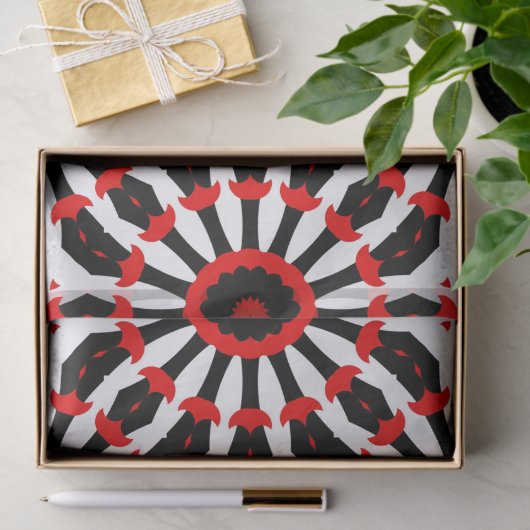 Kaleidoscopisch rood zwart wit mozaïekpatroon tissuepapier (Geschenk)