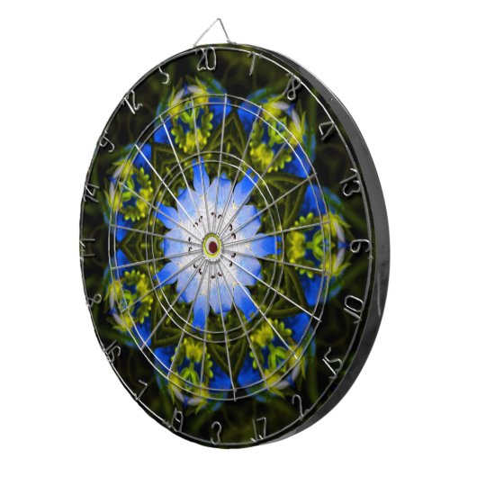 Kaleidoscopische babyblauwe oyes Spring Flowers Dartbord (Voorkant Rechts)