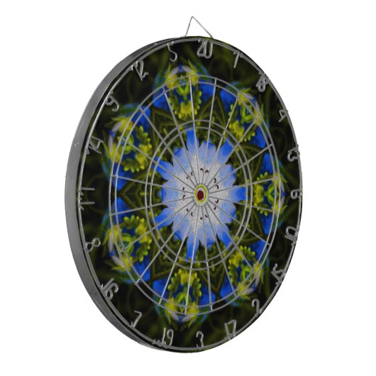 Kaleidoscopische babyblauwe oyes Spring Flowers Dartbord (Voorkant Links)