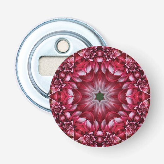 Kaleidoscopische Crimson Dahlia Button Flesopener (Voorkant)