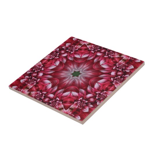 Kaleidoscopische Crimson Dahlia Tegeltje (Zijkant)